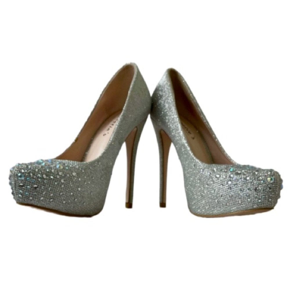 Sweetie’s Shoe Collection Silver Rhinestone High Heels, Women’s Size 7.5